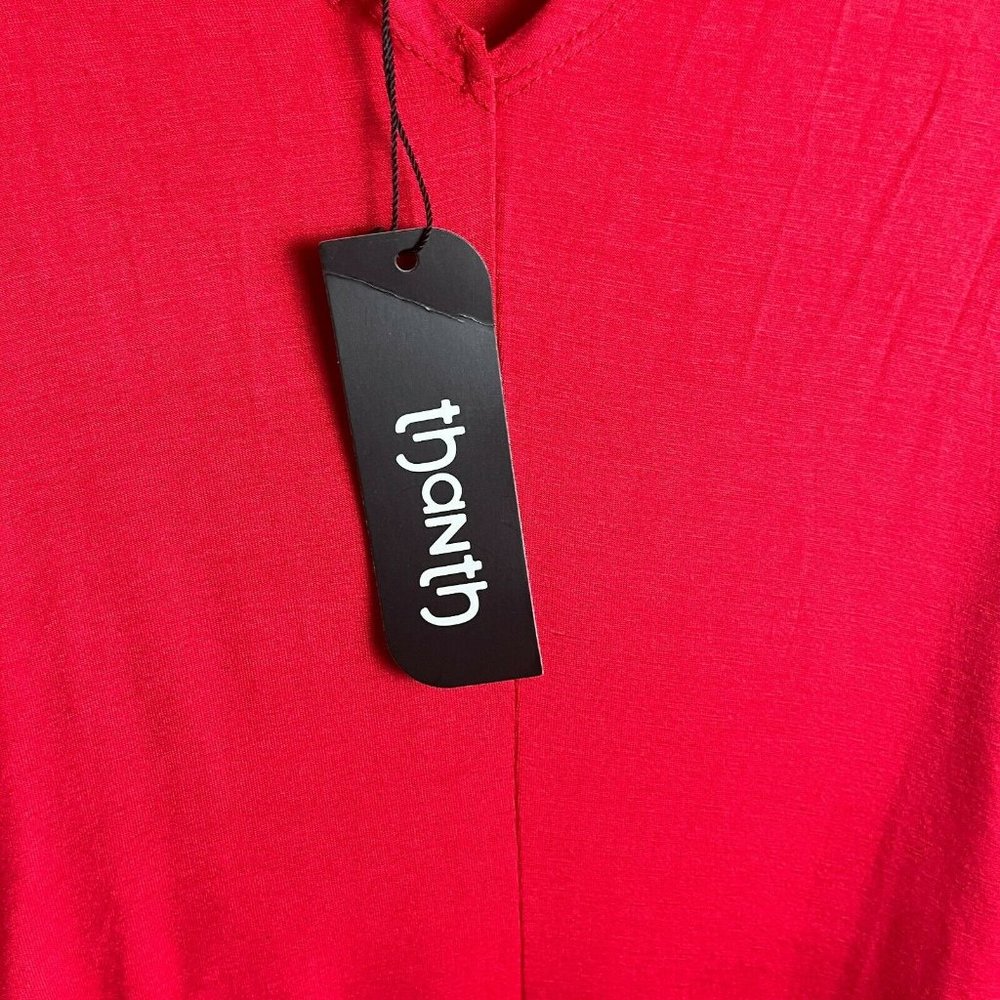 Thanth Womens Red Solid Long Sleeves V Neck Ruched Sheath Dress Size Large - Picture 4 of 5